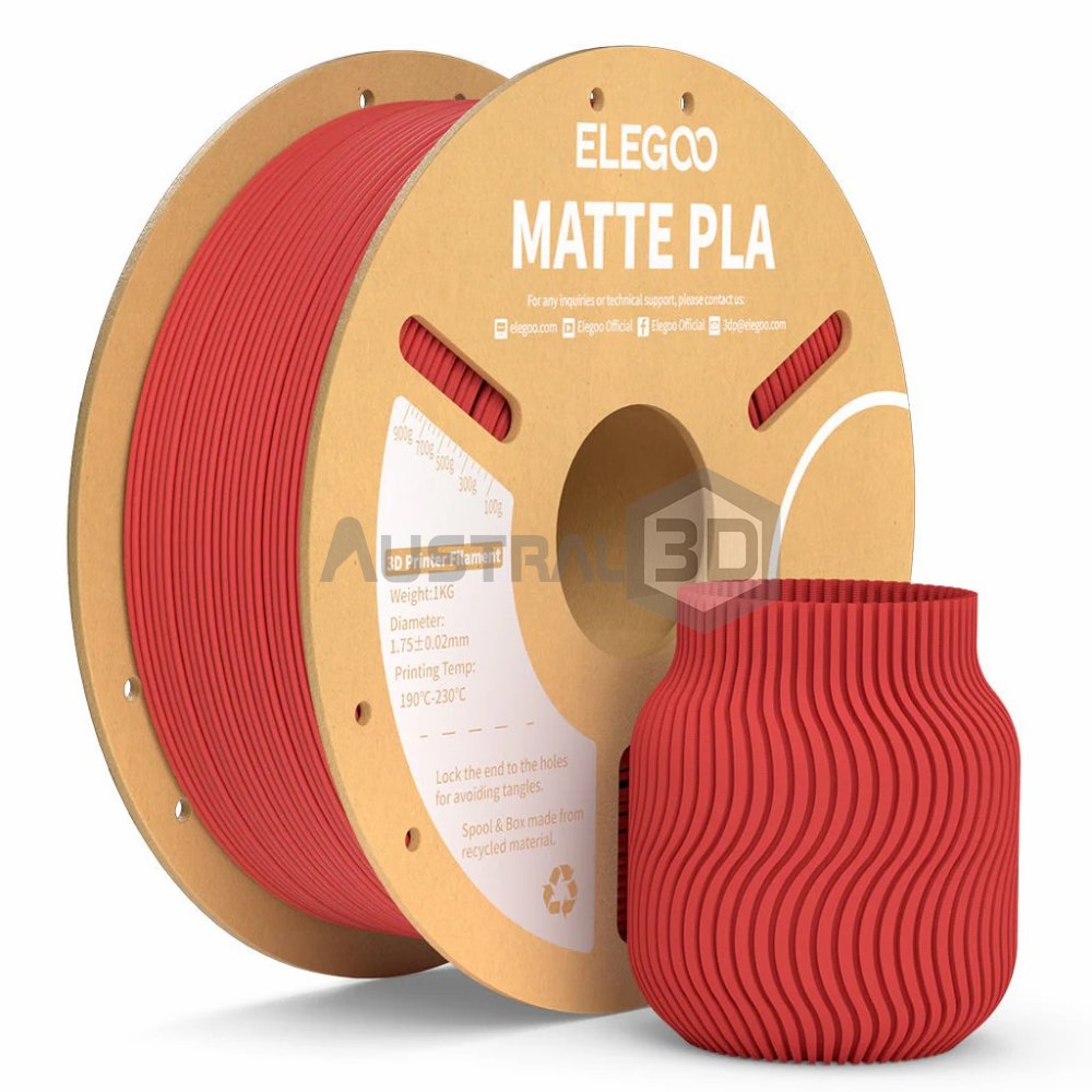 Filamento 3D ELEGOO PLA MATE 1kg 1.75mm ROJO RUBI