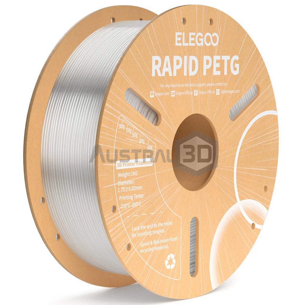Filamento 3D ELEGOO Rápido 1kg 1.75mm 600mm/s PETG TRANSPARENTE
