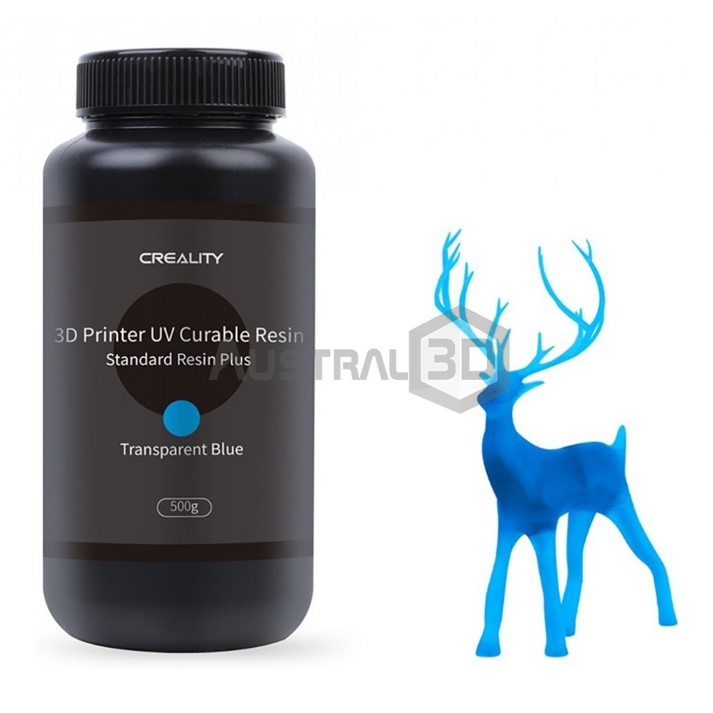 Resina Creality Dura AZUL Transparente Plus 500g Botella Plastica 
