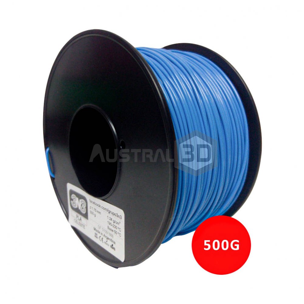 Filamento 3N3 PLA 1.75mm CELESTE x500gr