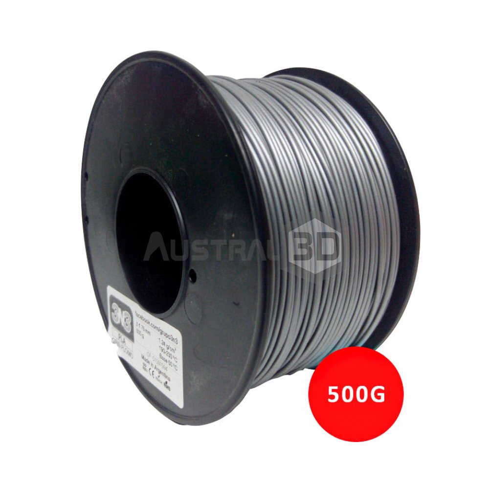 Filamento 3N3 PLA 1.75mm GRIS PLOMO x500gr