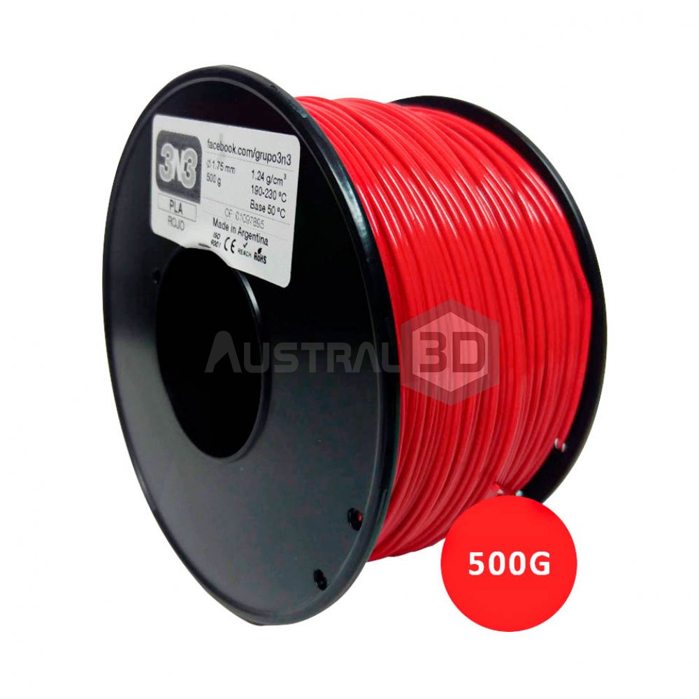 Filamento 3N3 PLA 1.75mm ROJO x500gr