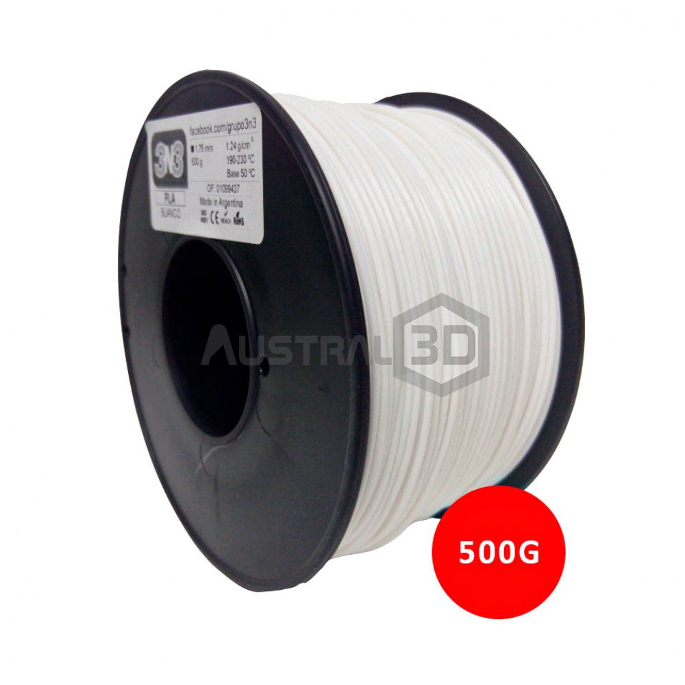 Filamento 3N3 PLA 1.75mm BLANCO x500gr