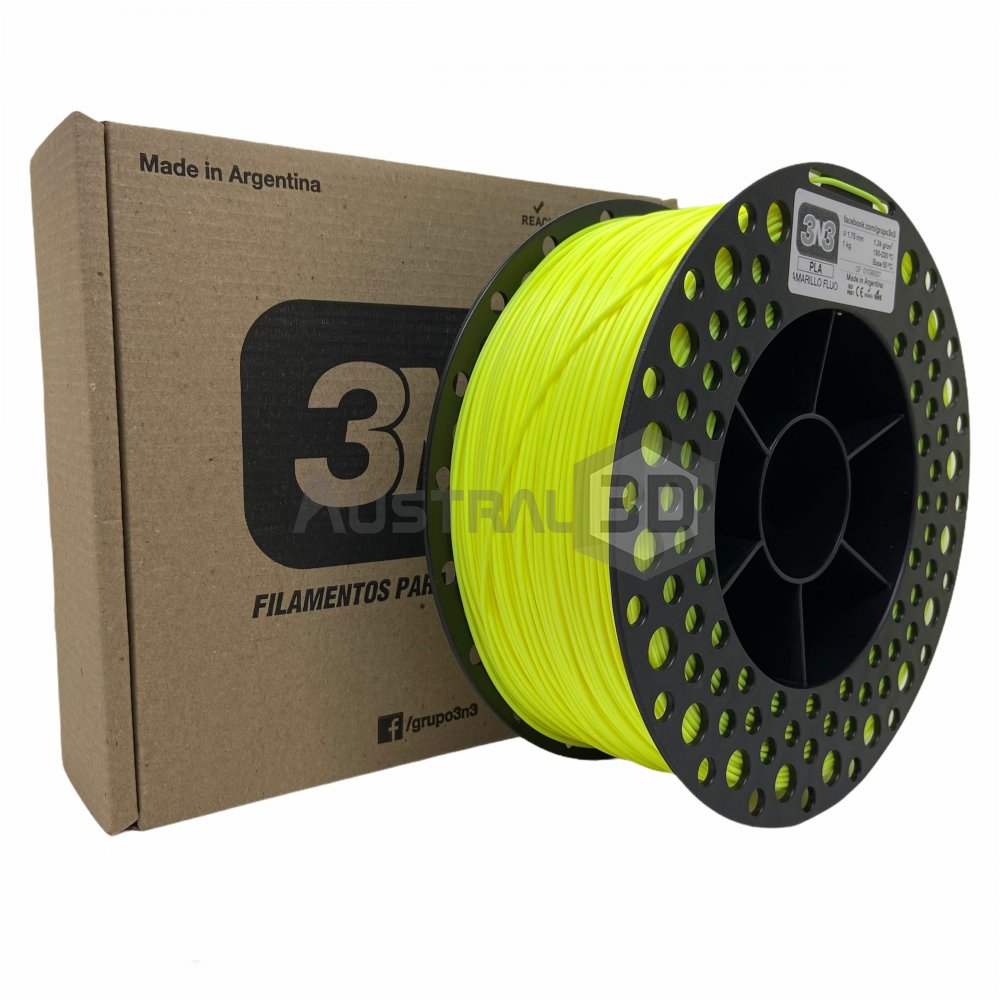Filamento 3D 3n3 PLA AMARILLO FLUO 1.75mm 1KG