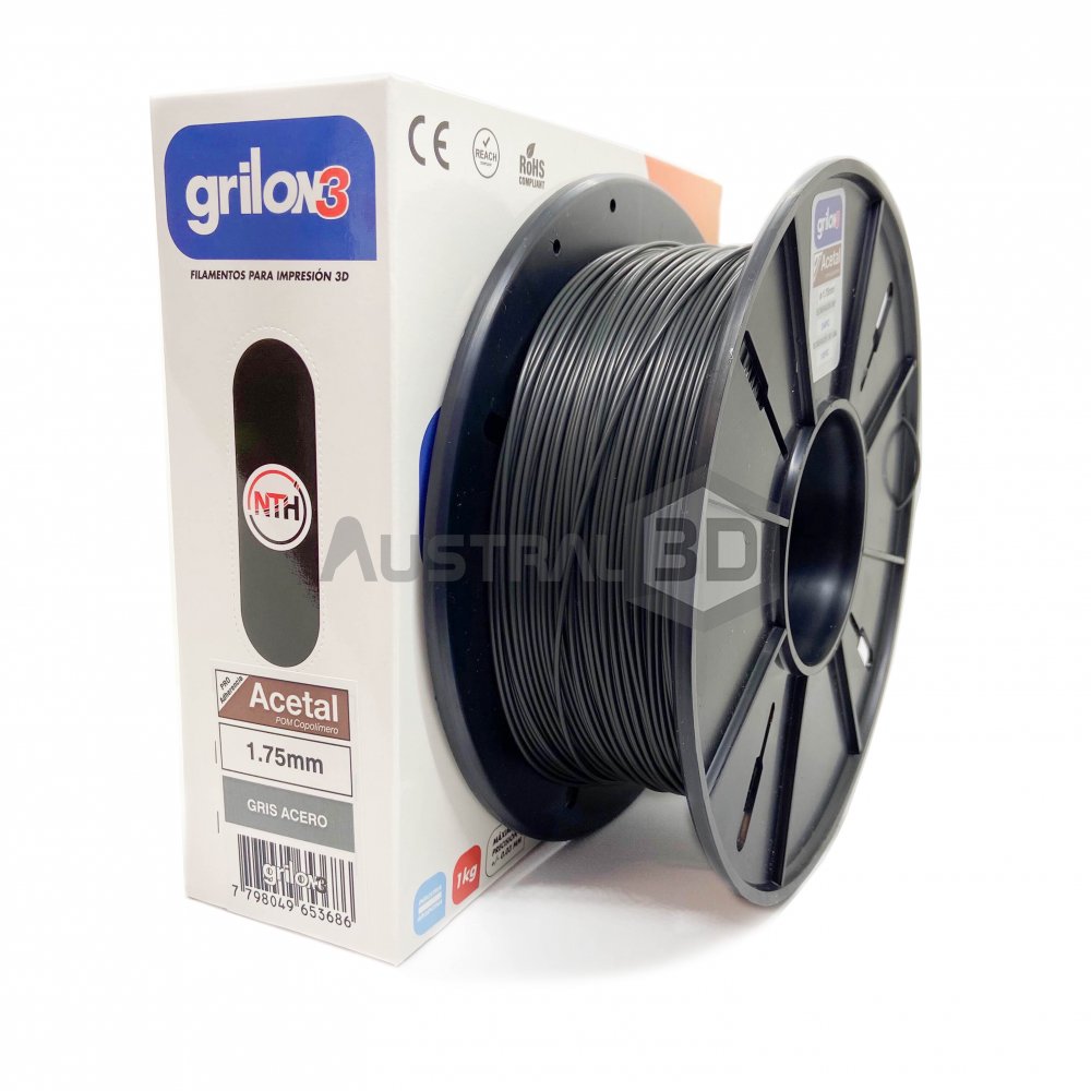 Filamento 3D Acetal Pom Grilon3 1.75m 1kg GRIS ACERO