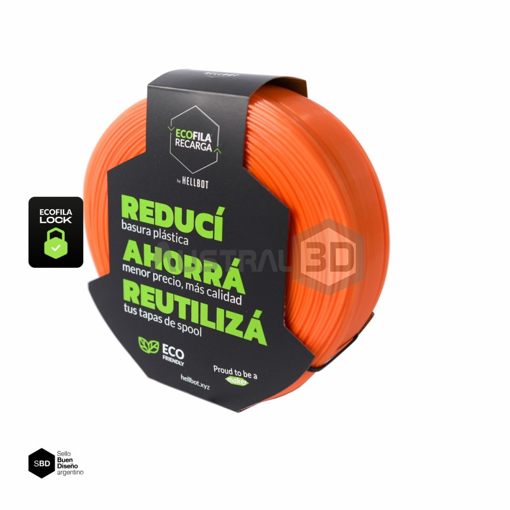 Filamento 3D RECARGA LOCK PLA 1.75 Hellbot 1kg NARANJA