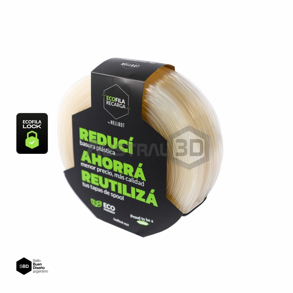 Filamento 3D RECARGA PLA 1.75 Hellbot NATURAL 1kg CRISTAL