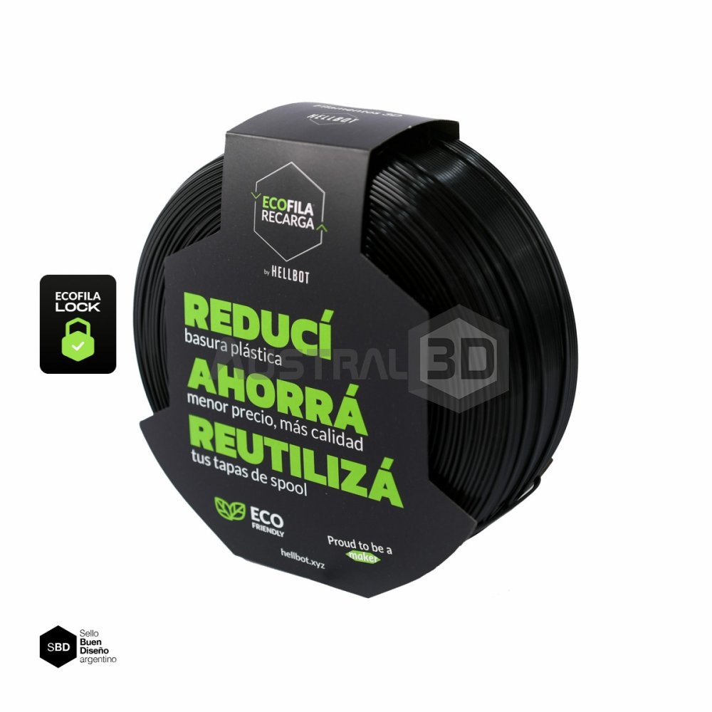 Filamento 3D RECARGA LOCK PLA 1.75 Hellbot 1kg NEGRO