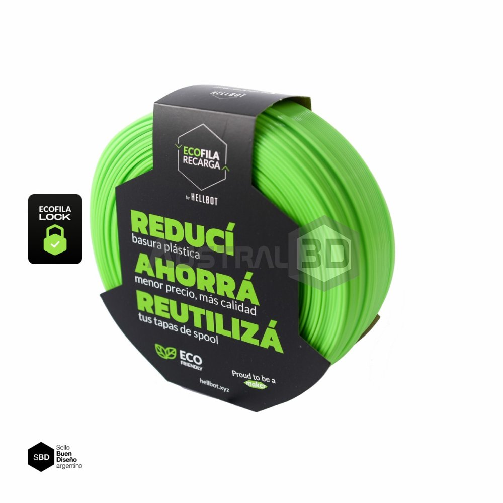 Filamento 3D RECARGA LOCK PLA 1.75 Hellbot 1kg VERDE CLARO