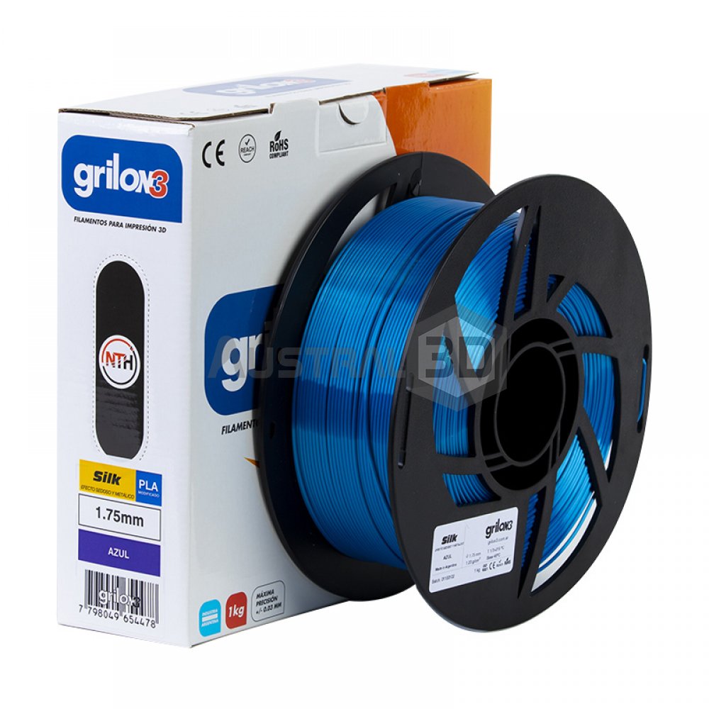 Filamento 3D PLA Silk (seda) 1.75mm Grilon3 1kg AZUL