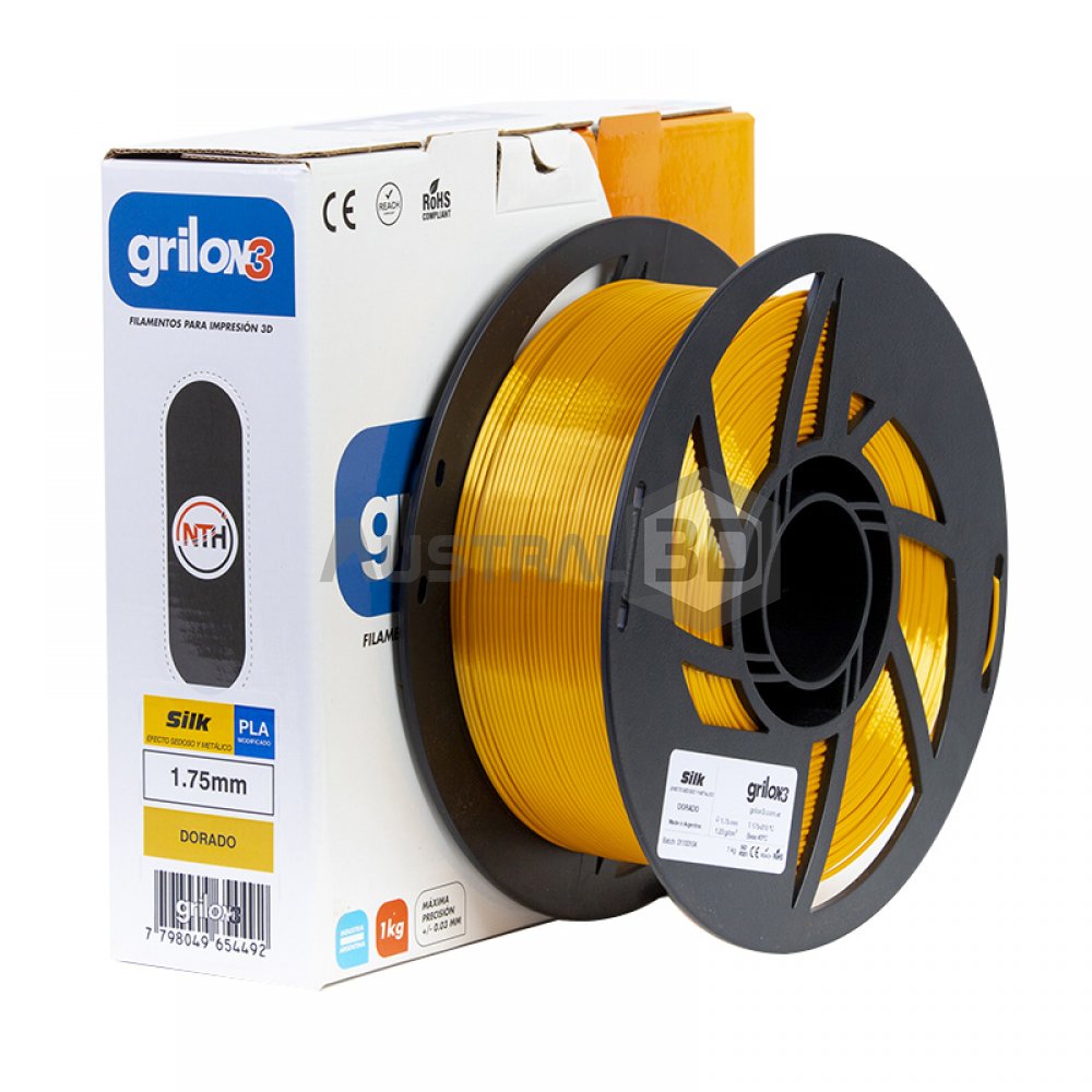Filamento 3D PLA Silk (seda) 1.75mm Grilon3 1kg DORADO