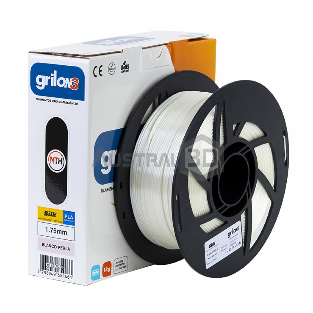 Filamento 3D PLA Silk (seda) 1.75mm Grilon3 1kg BLANCO PERLA