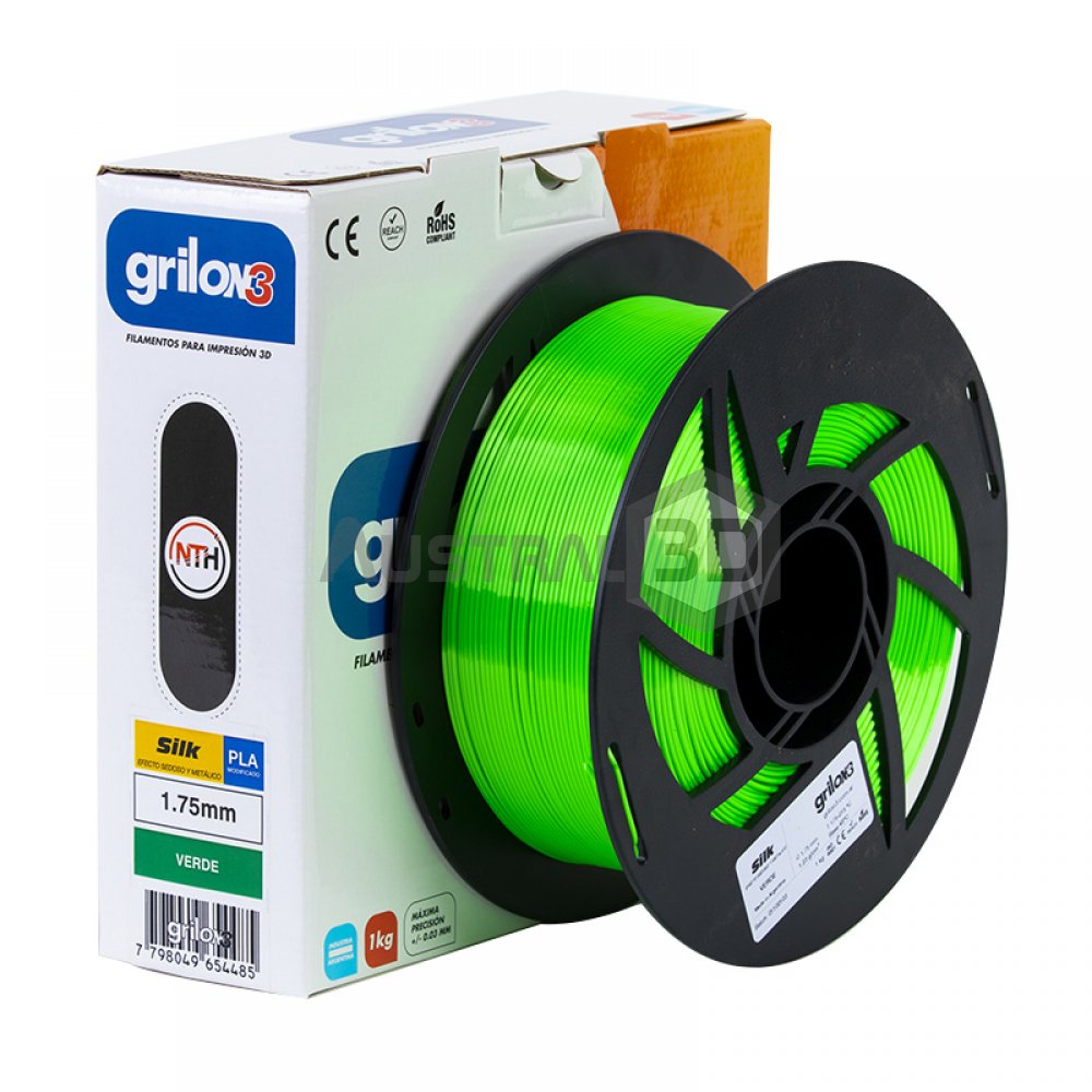 Filamento 3D PLA Silk (seda) 1.75mm Grilon3 1kg VERDE