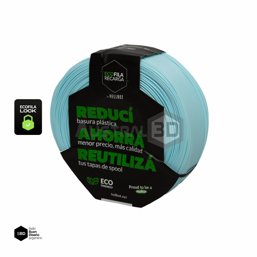 Filamento 3D RECARGA LOCK PLA 1.75 Hellbot 1kg CELESTE PASTEL