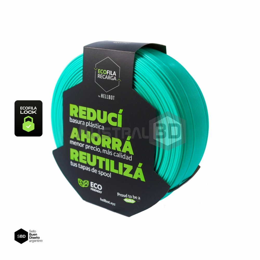 Filamento 3D RECARGA LOCK PLA 1.75 Hellbot 1kg AQUA PASTEL