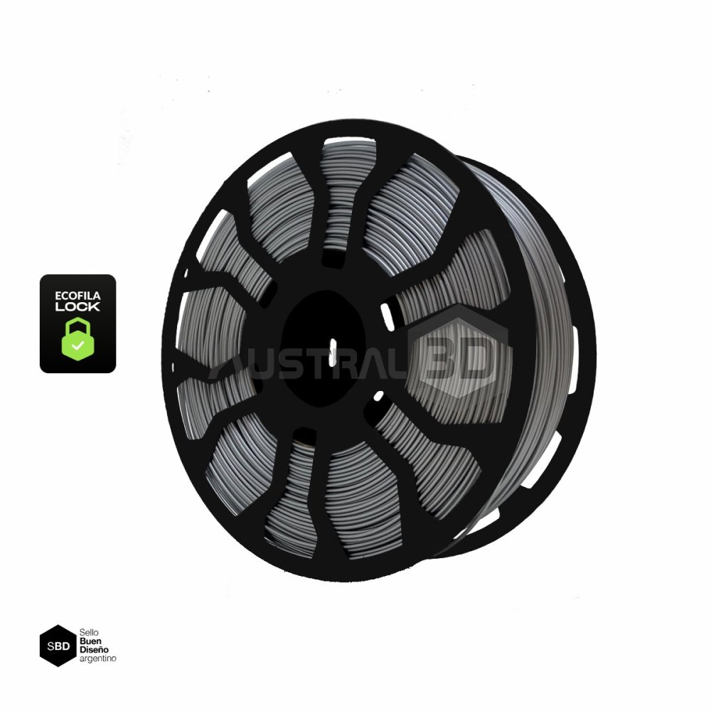 Filamento 3D ECOFILA LOCK PLA 1.75 Hellbot 1kg PLATEADO METAL