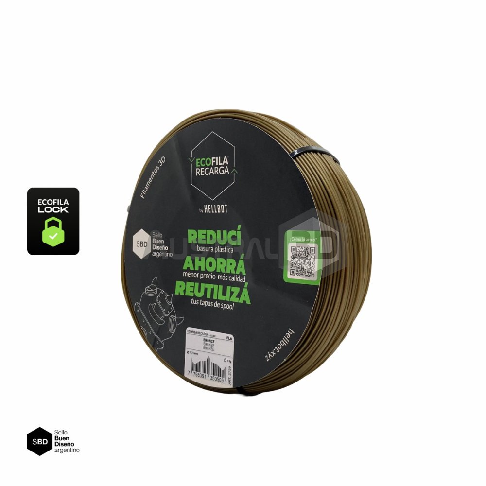 Filamento 3D RECARGA LOCK PLA 1.75 Hellbot 1kg BRONCE METAL
