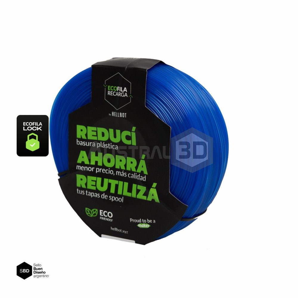 Filamento 3D RECARGA LOCK PLA 1.75 Hellbot 1kg ZAFIRO TRANSLUCIDO 