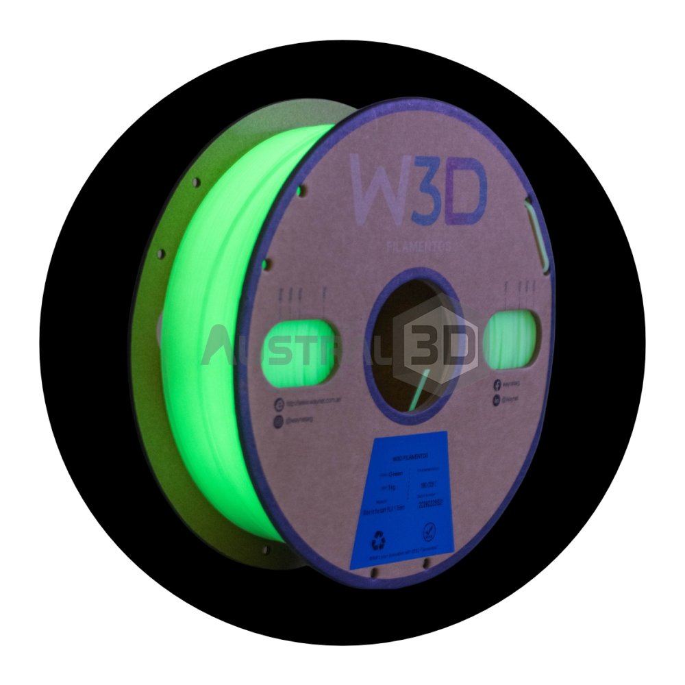 Filamento 3D PLA Glow brilla en la oscuridad W3D 1kg VERDE